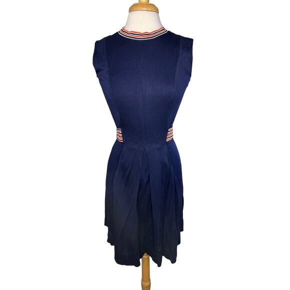 Vintage Dresses & Skirts - Vintage 60s MISTER ROBERT Knit Navy Blue Orange Trimmed Dress Size XS/S *READ*